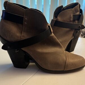 rag & bone Harrow Suede Brown Ankle Booties with Strappy Black Accent
